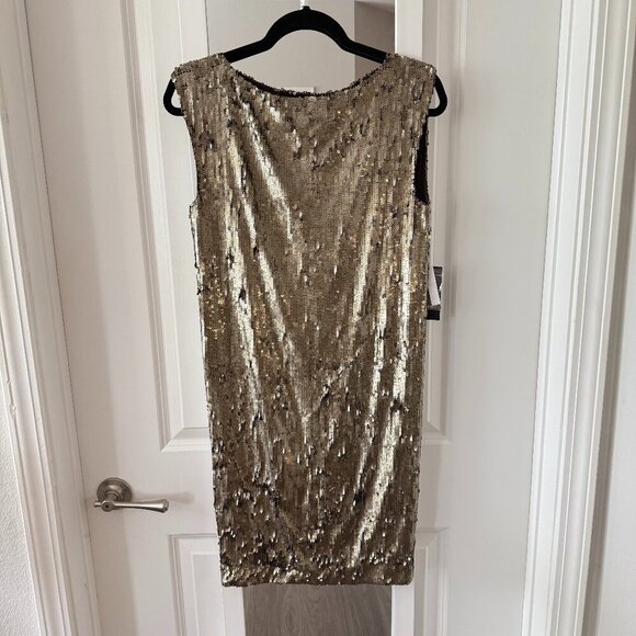 NEW Alice + Olivia NWT Gold Metallic Sequin Shift Dress Size Small Color Gold - Picture 1 of 5
